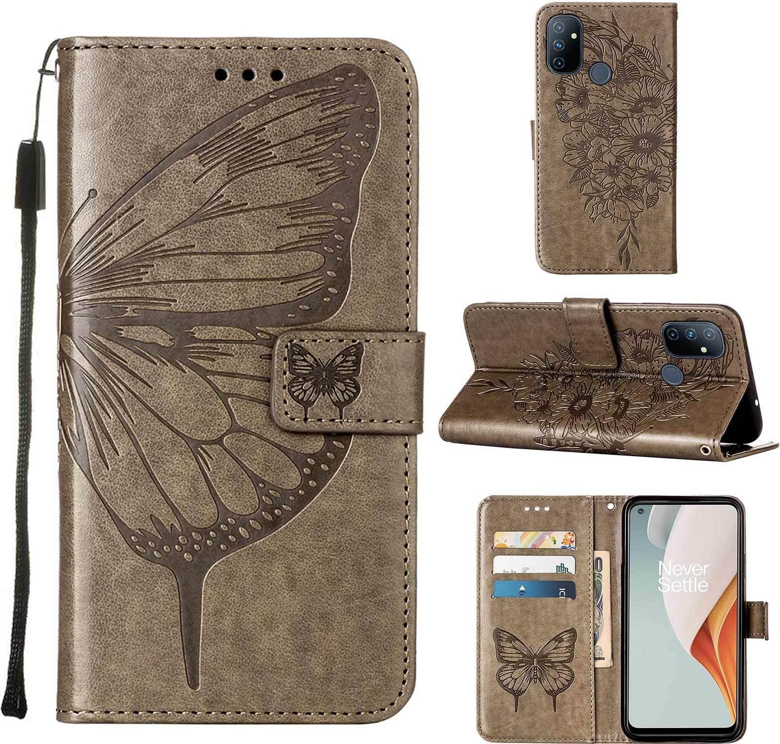 Custodia Oneplus Nord N100, Custodia In Pelle Flip A Farfalla Con Slot Per Schede E Supporto Per Oneplus Nord N100 Grigio