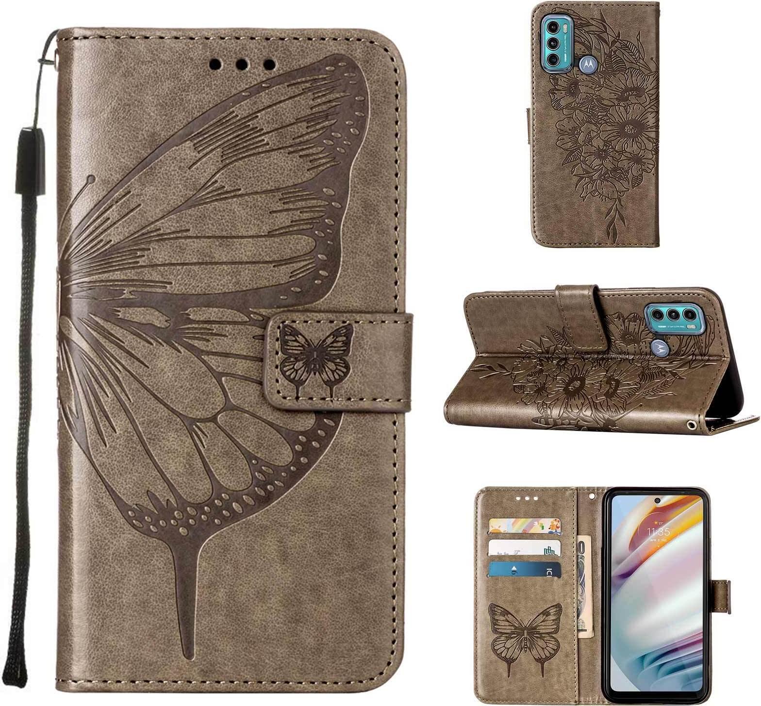 Moto G40 Case, Butterfly Relief Flip Custodia In Pelle Con Slot Per Schede E Stand Per Motorola Moto G40 / G60 Grigio