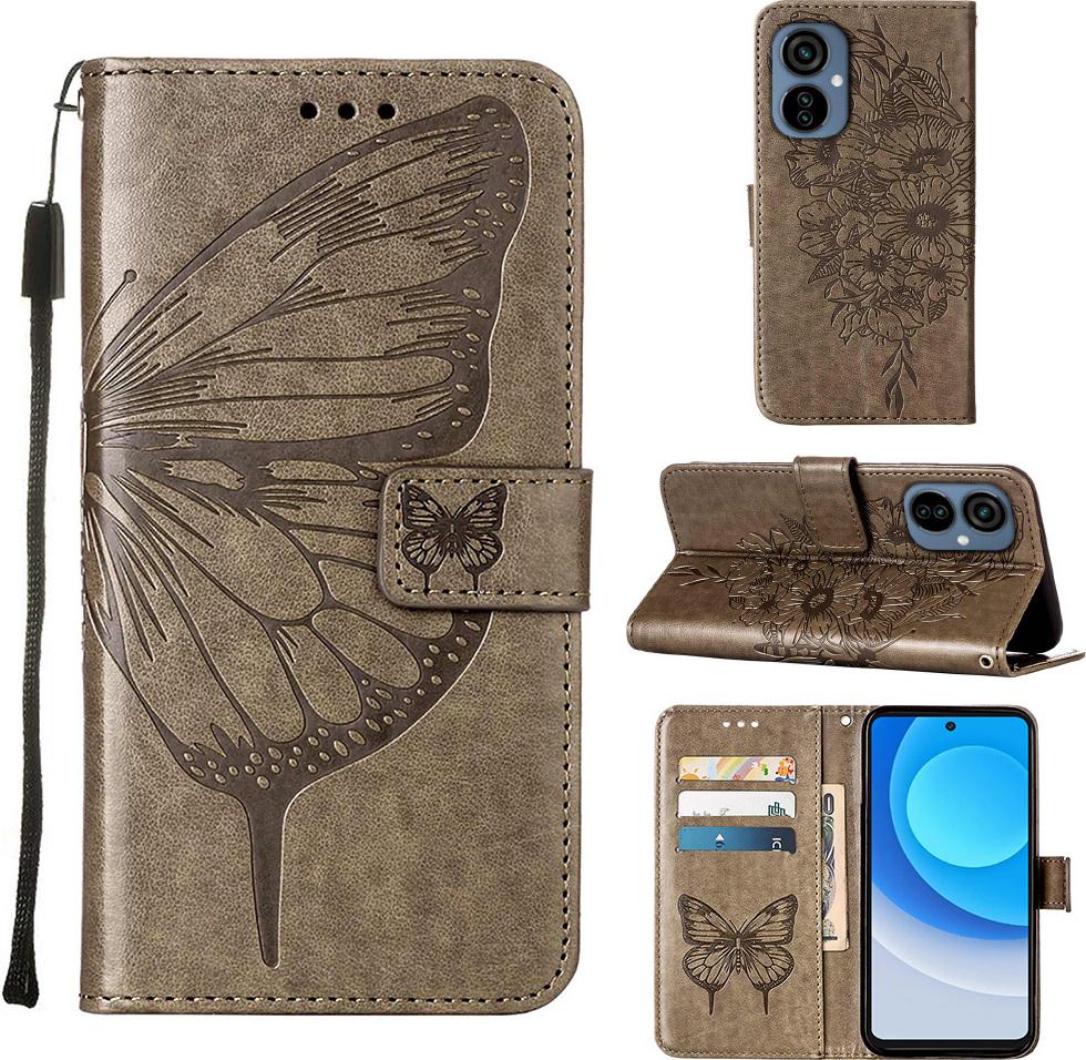 Tecno Camon 19 Neo Case, Butterfly Relief Flip Custodia In Pelle Con Slot Per Schede E Supporto Per Tecno Camon 19 Neo Grigio