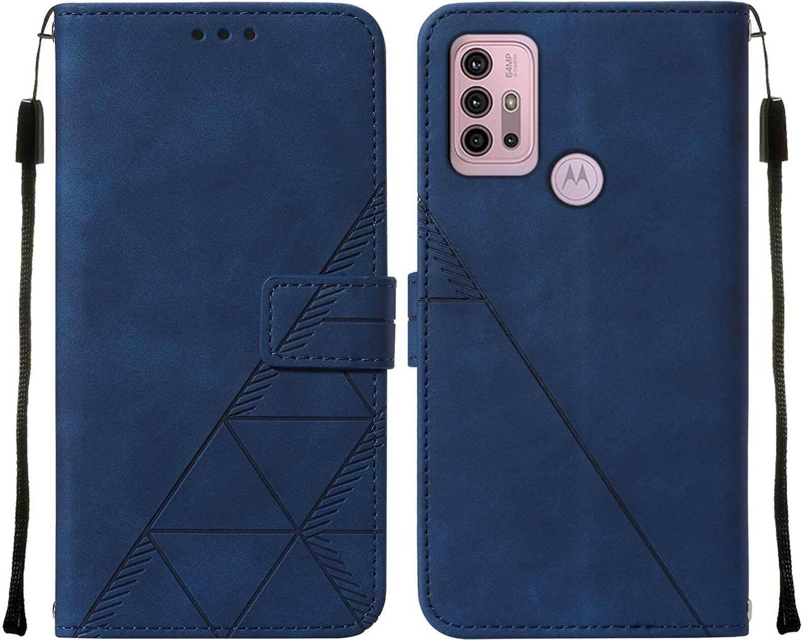 Custodia In Pelle Flip Per Motorola Moto G30 / G10 / G10 Power Custodia Con Design A Portafoglio Con Goffratura, Porta Carte E Supporto Blu
