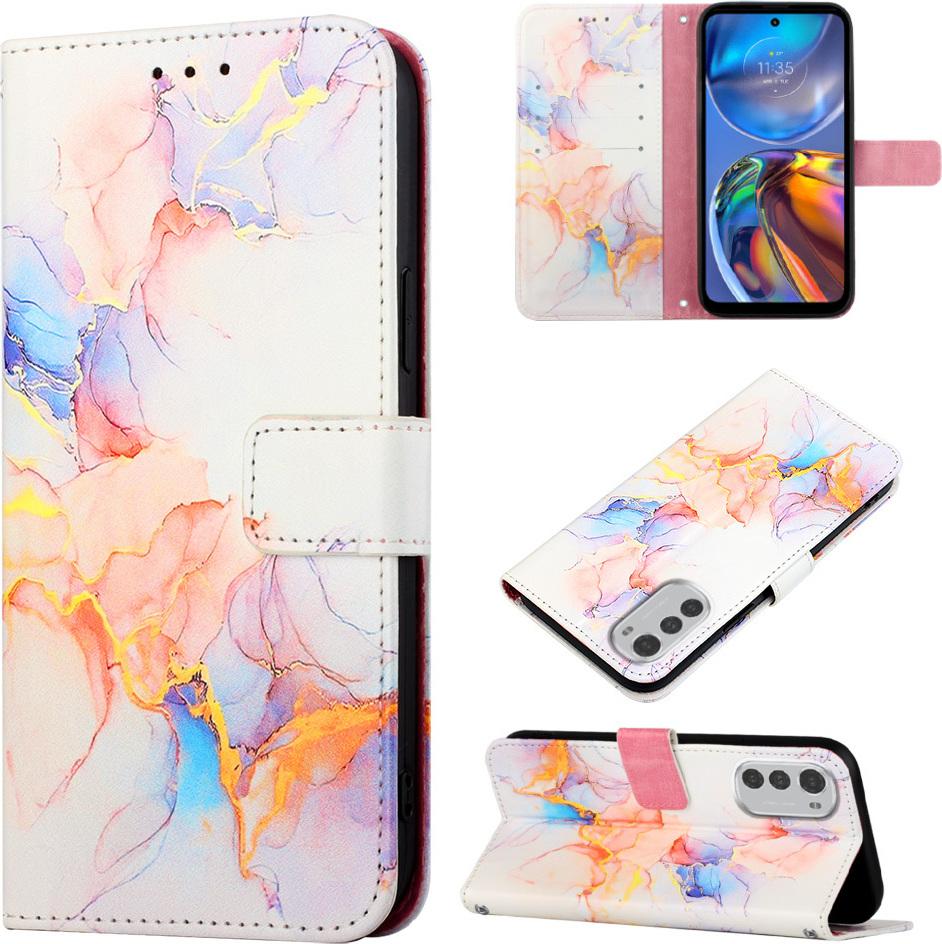 Moto E32 Case, Marble Motifpoliuretanoleather Case Wallet Card Holder With Stand Function Flip Cover Per Motorola Moto E32 Colourful