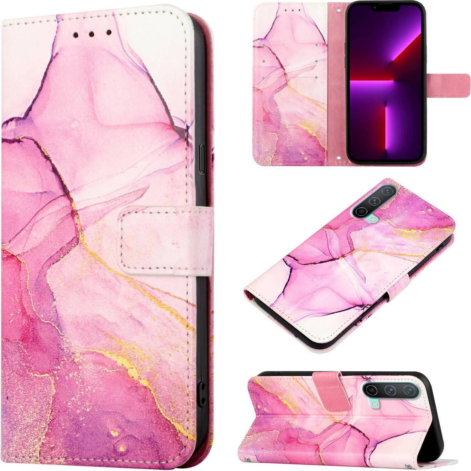 Custodia Oneplus Nord Ce 5G, Custodia In Finto Cuoio Con Motivo A Marmi, Tasche Per Carte, Custodia Con Supporto Per Oneplus Nord Ce 5G Rosa