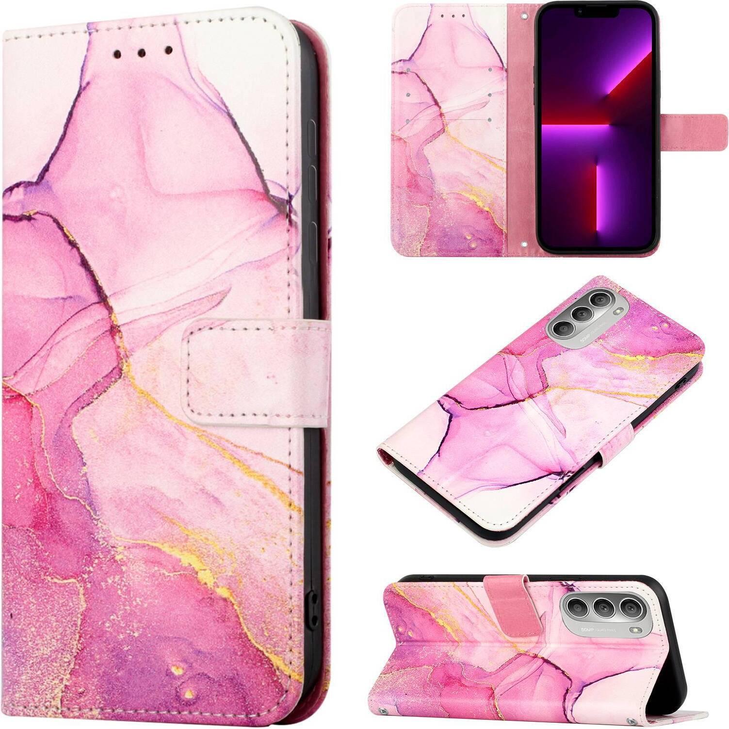 Custodia Moto G71 5G, Custodia In Finto Cuoio Con Motivo A Marmi, Tasche Per Carte, Custodia Stand Per Motorola Moto G71 5G Rosa