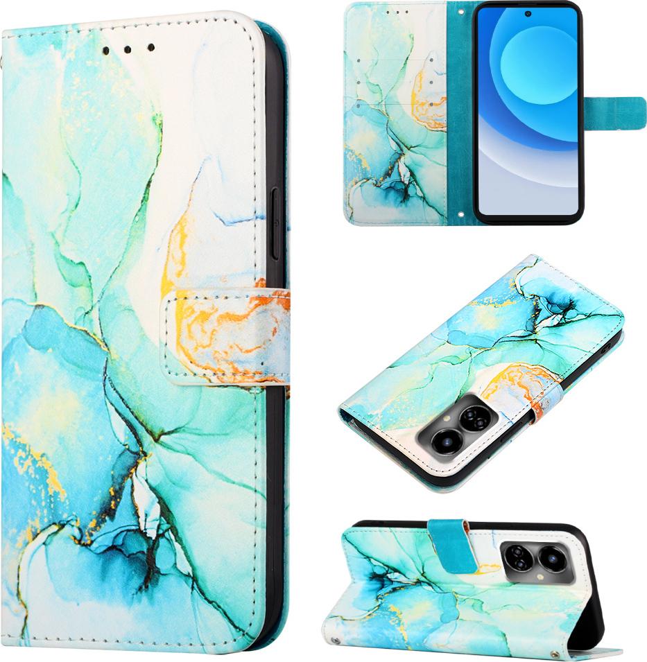 Tecno Camon 19 Case, Custodia In Finto Cuoio Con Motivo A Marmi, Tasche Per Carte, Custodia Stand Per Tecno Camon 19 Verde