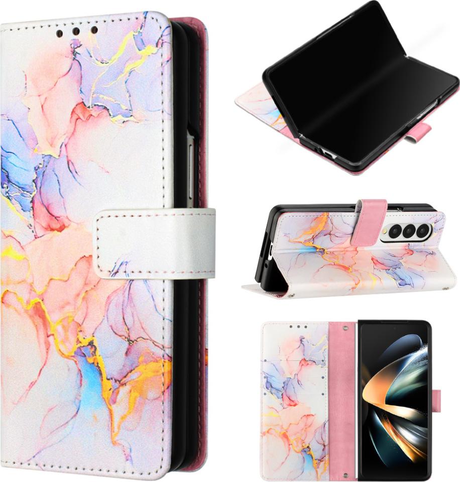 Custodia Galaxy Z Fold4, Custodia In Finto Cuoio Con Motivo A Marmi, Tasche Per Carte, Custodia Stand Per Samsung Galaxy Z Fold4 Bunt