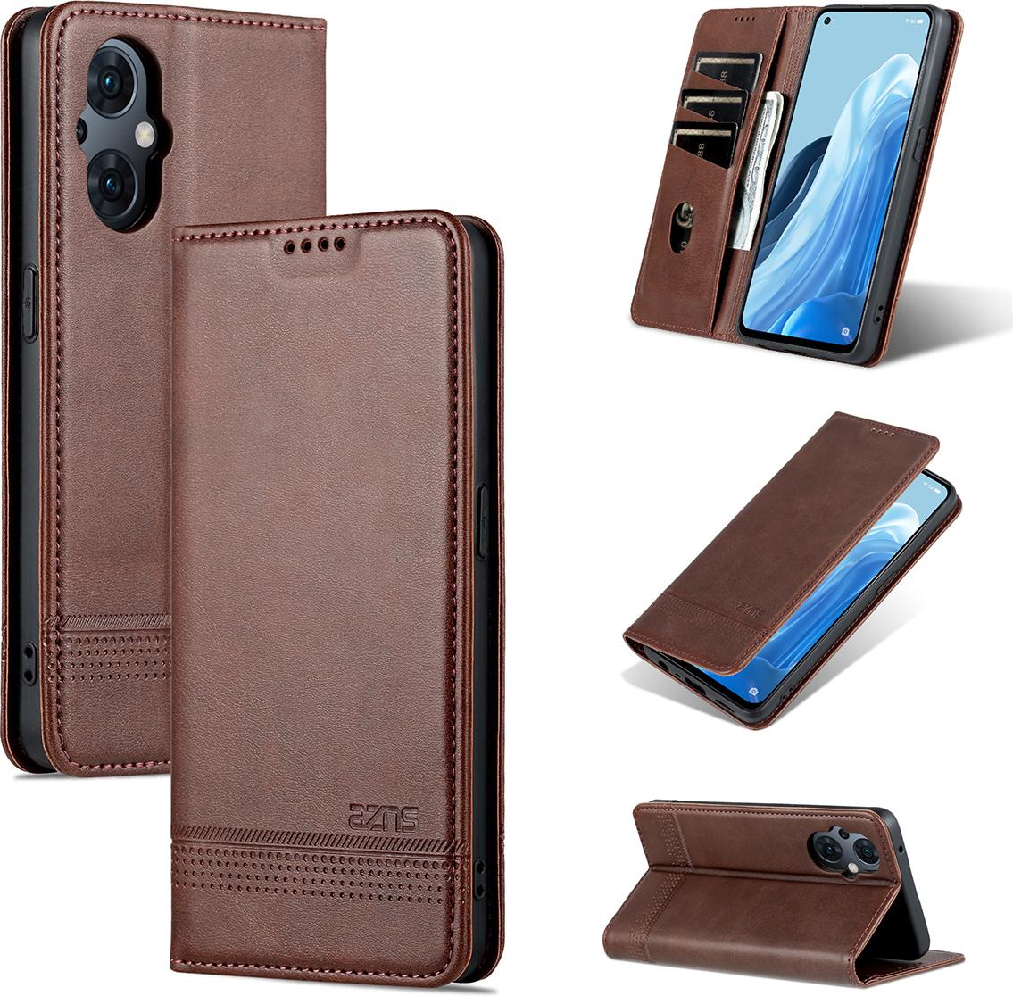 Custodia Oppo Reno8 Lite, Portafoglio Con Chiusura Magnetica E Supporto, Custodia Flip In Pelle Per Oppo Reno8 Lite Caffè