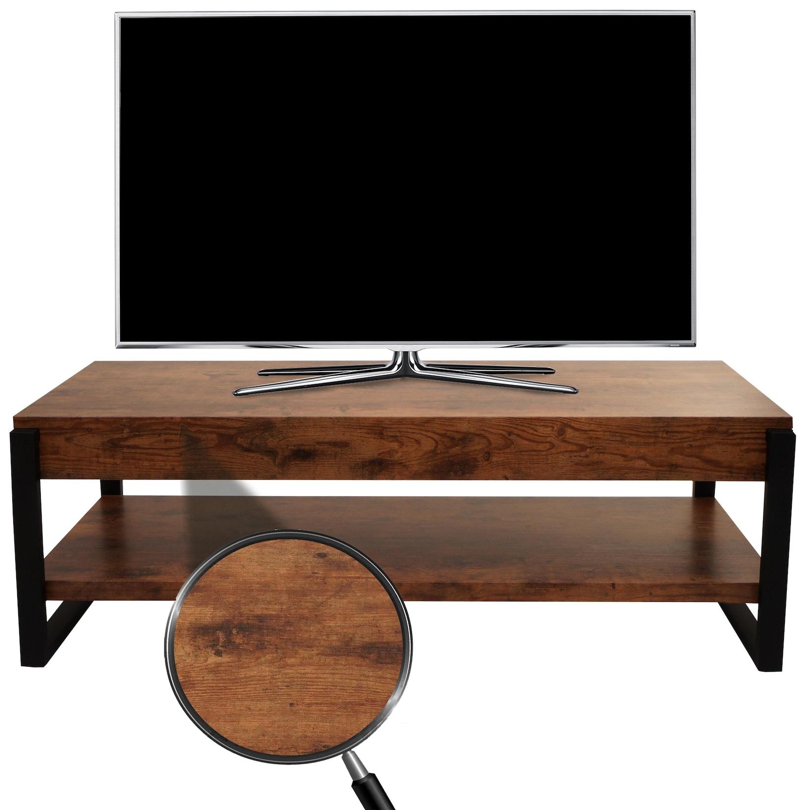 Tv-Rack MCW-L53, Fernsehtisch Lowboard Tv-Tisch, Metall 42X120X44Cm ~ Dunkle Wildeiche