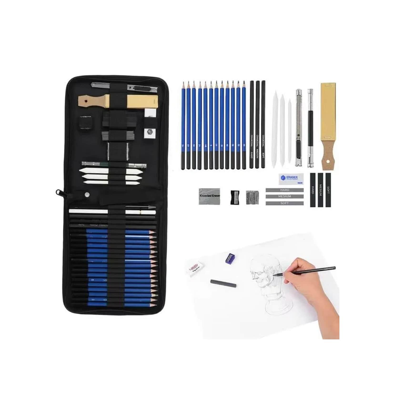Professionelles 72 in 1 Skizzierset mit Bleistiftetui in Schwarz