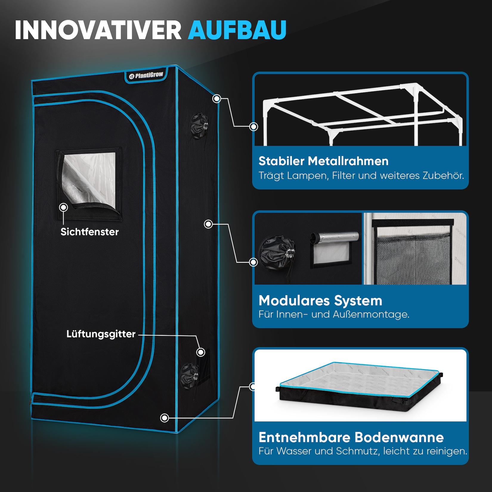 SONSTIGE Growbox Komplettset – Indoor Gewächshaus mit 150W LED Vollspektrum Dimmbar, Carbon-Filter, Ventilator, Anzuchtzelt, Zuchtzelt - 80x80x180