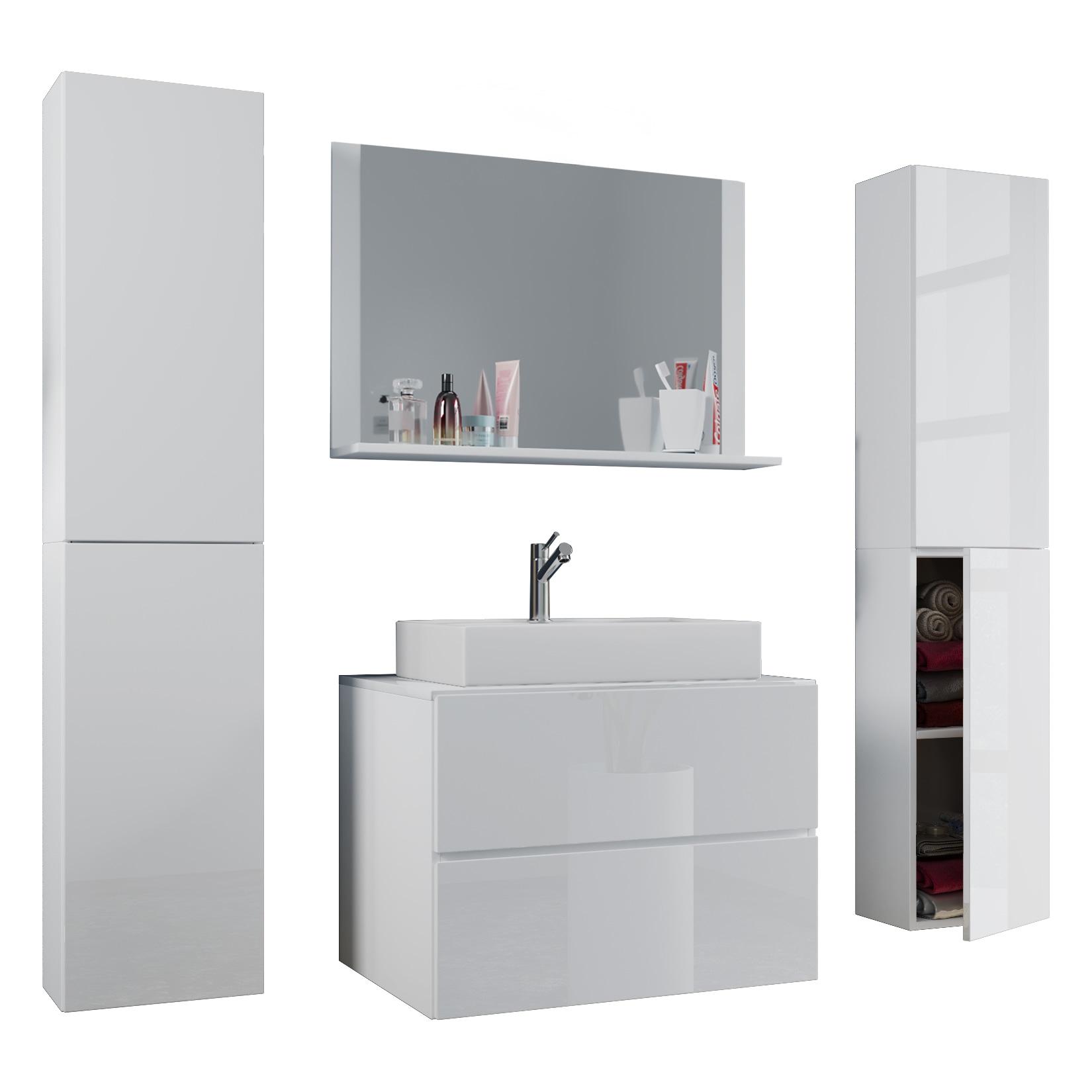 Vcm 5-Tlg. Waschplatz Waschtisch Waschbecken Unterschrank Breite 80 Cm BadmöBel Set Mit Schubladen DrehtüRen Spiegel Lendas Xl