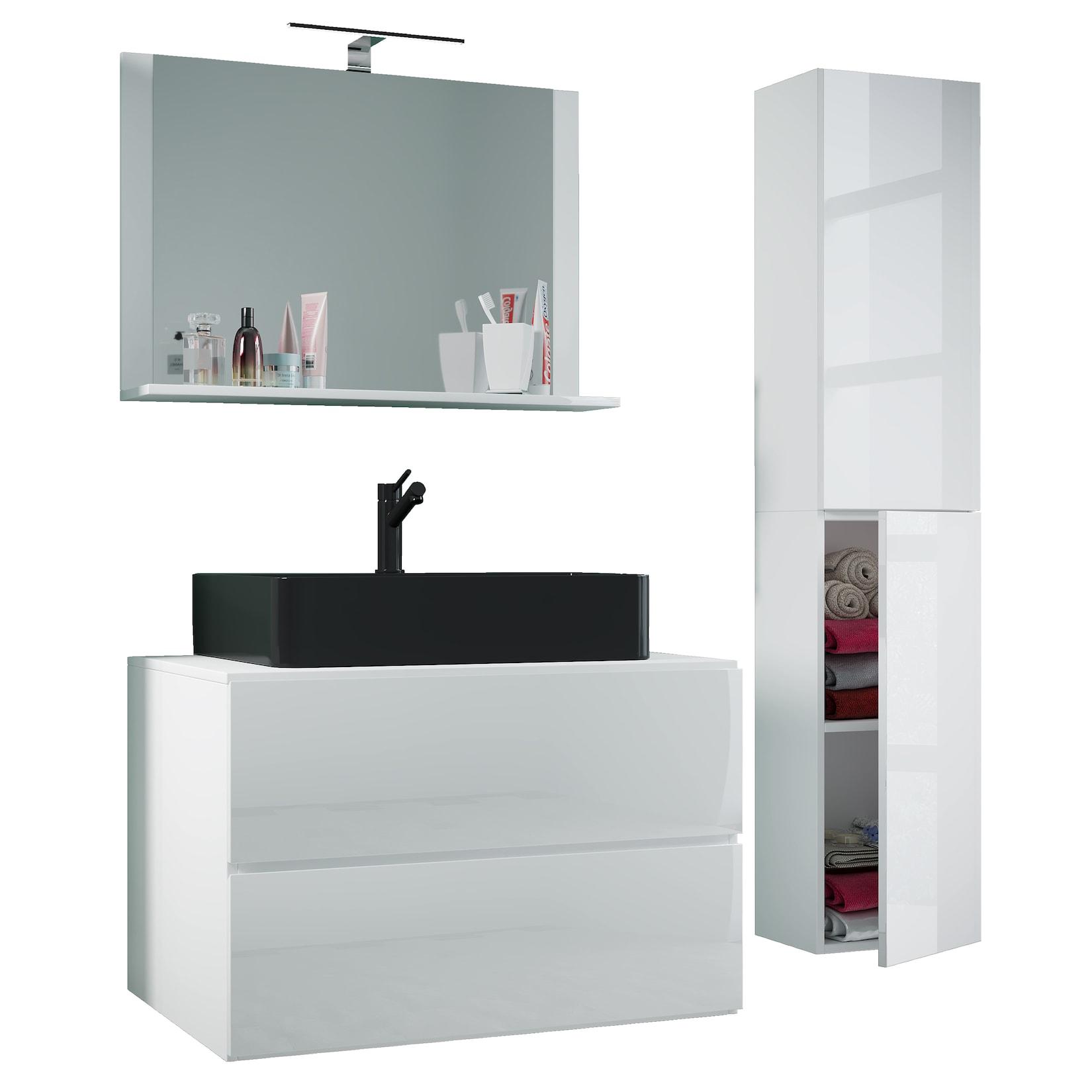 Vcm 4-Tlg. Waschplatz Waschtisch Waschbecken Unterschrank Breite 80 Cm BadmöBel Set Mit Schubladen DrehtüRen Spiegel Lendas L