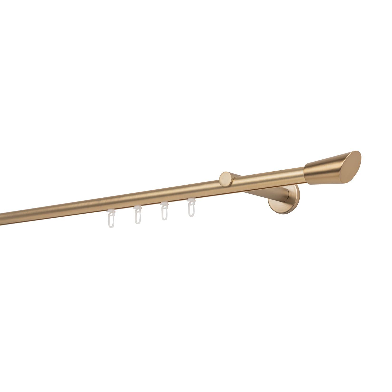 Ondeco Gardinenstange auf Maß Innenlauf 20mm Rag 1-lauf Wandträger 12cm mit Gleiter Farbe: Messing-Matt, Größe: 370cm