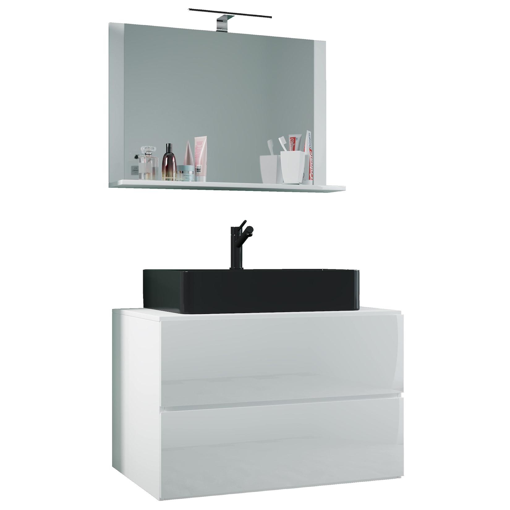 Vcm 3-Tlg. Waschplatz Waschtisch Waschbecken Unterschrank Breite 80 Cm BadmöBel Set Mit Schubladen Spiegel Lendas M