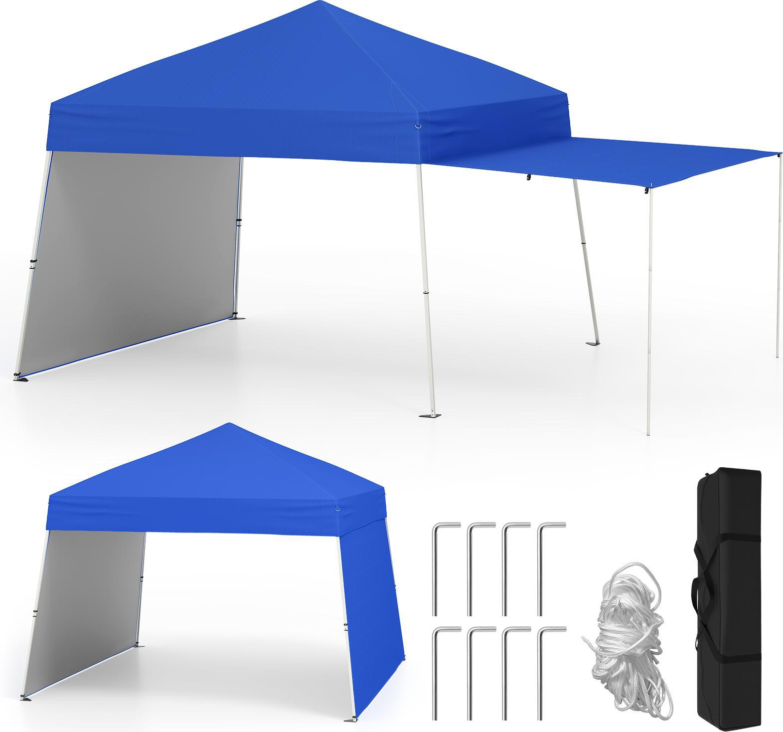 Costway Padiglione Pop-Up 430X280Cm Con 2 Pareti Laterali Convertibili In Tenda, Padiglione Da Giardino Portatile, Tenda Da Campeggio Per Feste All'aperto Blu