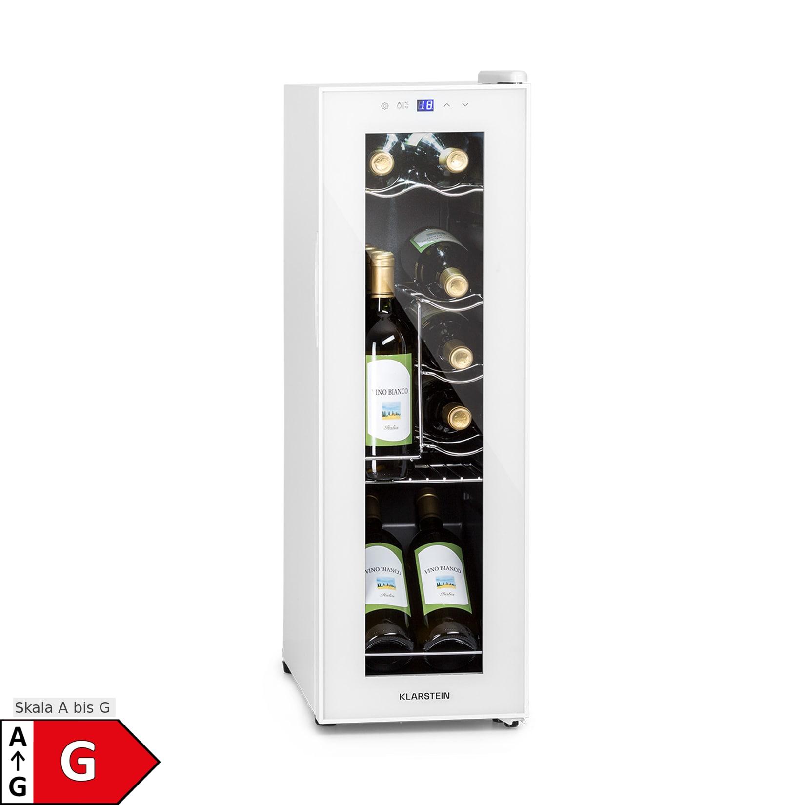Klarstein Shiraz 12 Slim Uno Weinkühlschrank 32l/12Fl.Touch 85 W 5-18 °C LED Weiß 32 Liter / 12 Flaschen
