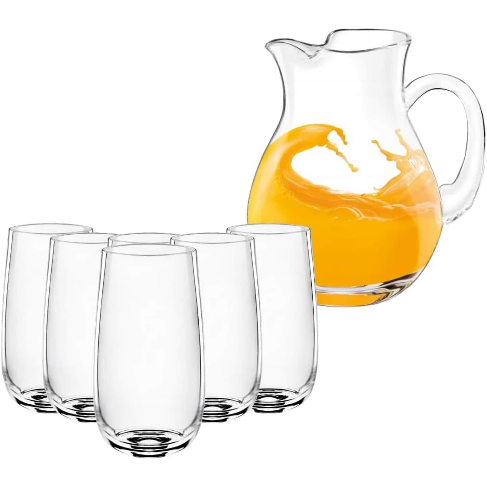 Wilmax Glaskrug 1 L mit 6 Wassergläsern 540 ml – Getränkeset aus Kristallglas