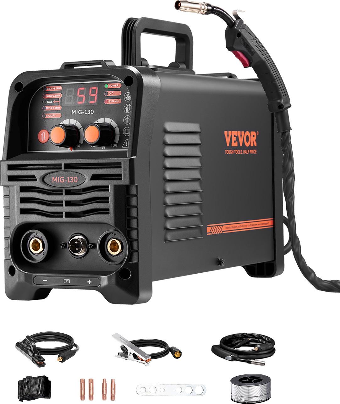 Saldatrice Mig Vevor, Saldatrice Mig Sinergica Da 130 A, Saldatrice Multiprocesso Mig/Mma/Lift Tig A Nucleo Fluido 3 In 1