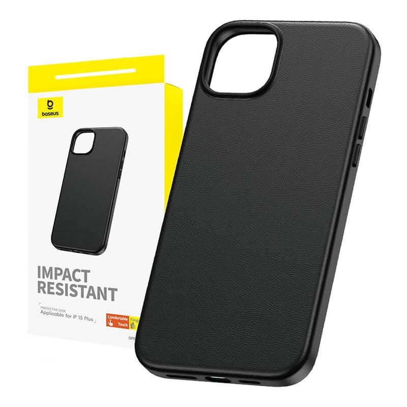 Phone Case For Iphone 15 Plus Baseus Fauxther Series (Black)