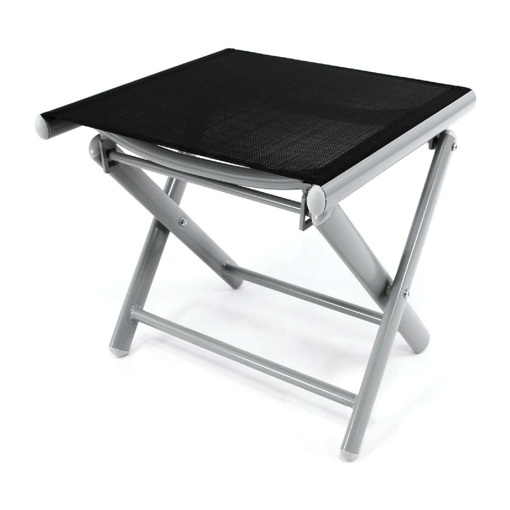 VCM Alu Hocker Sitzhocker Fußablage schwarz / Rahmen hellgrau pflegeleicht klappbar Maße B. 43 x T. 38 x H. 40 cm