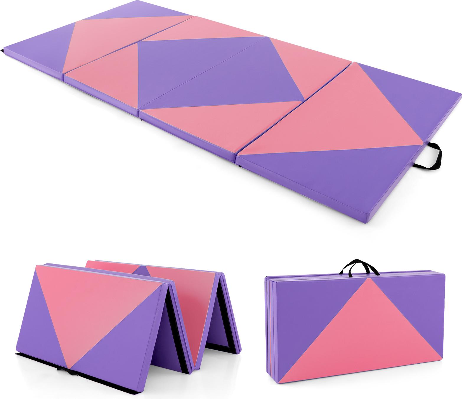 Costway Tappetino Morbido Pieghevole, Tappetino Da Ginnastica Portatile, Tappetino Da Yoga, Tappetino Da Palestra 240 X 120 X 5 Cm Viola