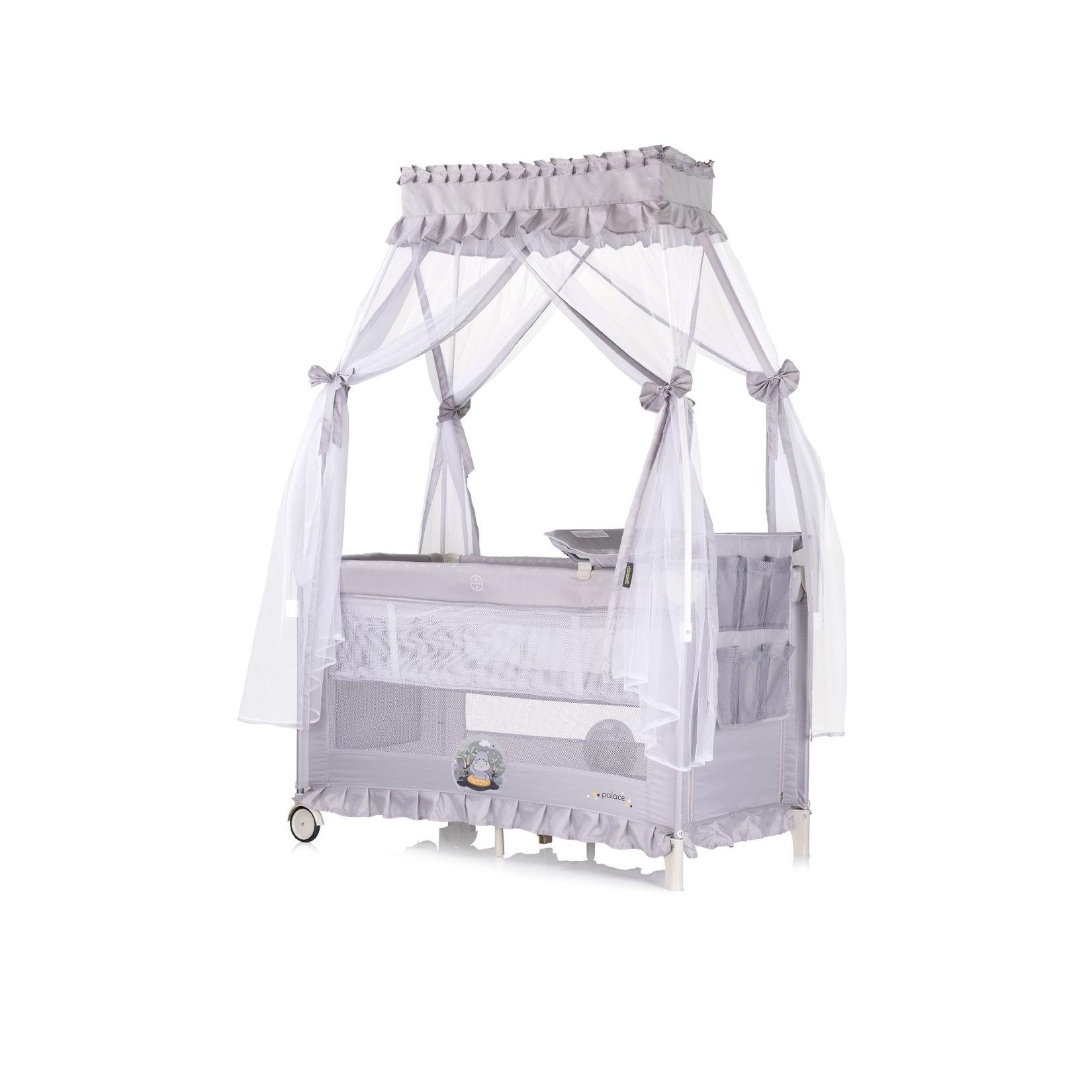 Chipolino Reisebett Palace, Baldachin Moskitonetz zwei Ebenen Wickelauflage hellgrau