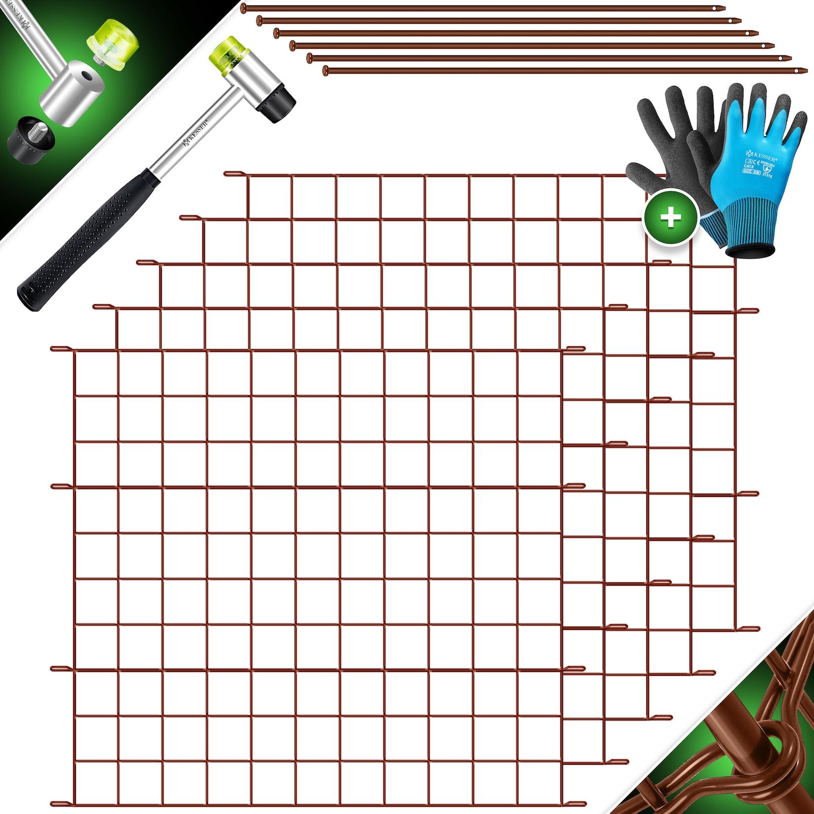 KESSER® Teichzaun Gartenzaun Steckzaun Komplettset Metall Zaunelemente Inkl. Hammer + Befestigungsstäben, Zaun zum stecken für Garten, Oberbogen Rund Gitterzaun Set Freigehege für Hunde