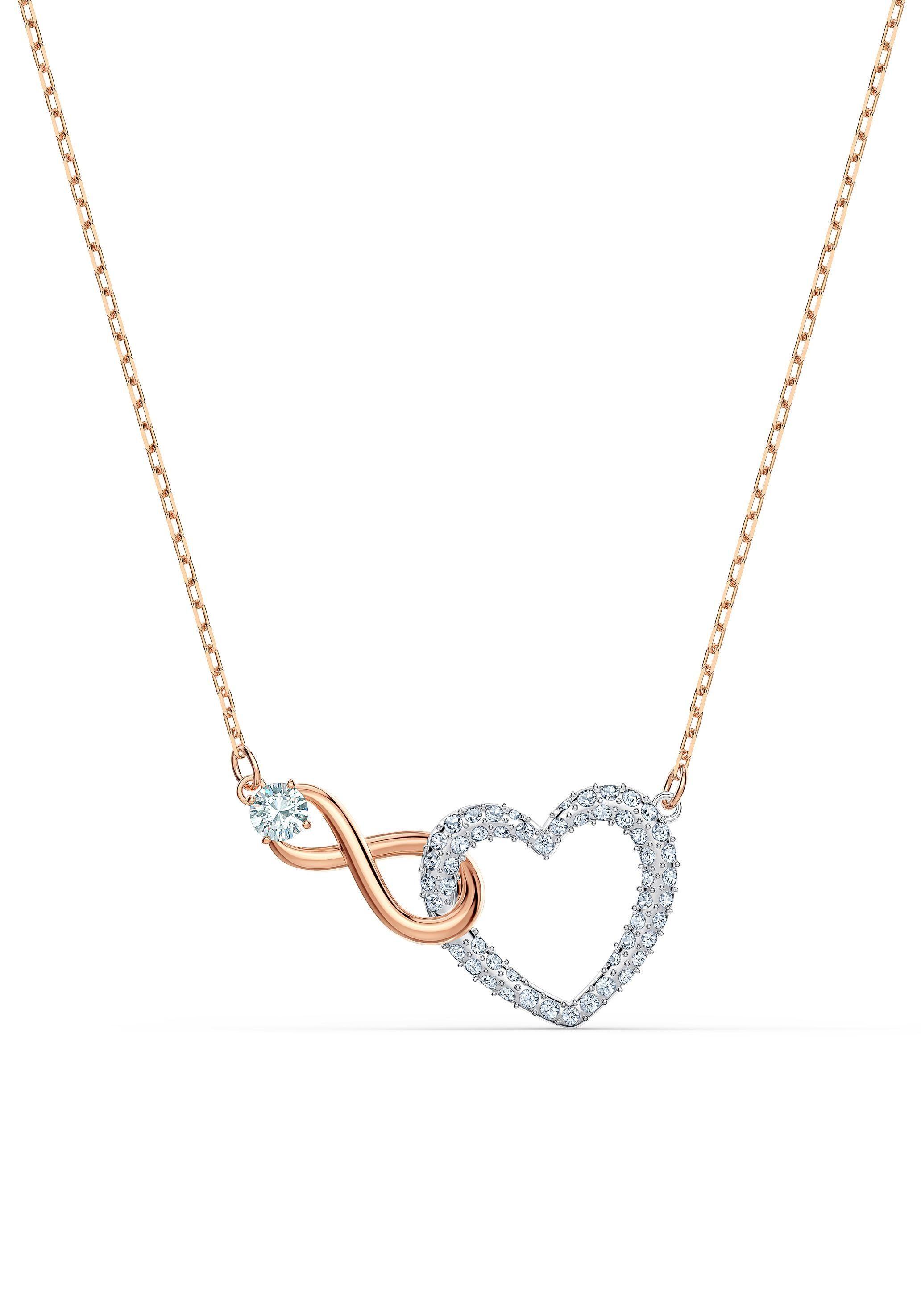 Kette Mit AnhäNger Swarovski "Unendlichkeitsschleife/Herz", Weiß (Metallfarben, RoséGoldfarben, Kristallweiß), Halsketten, Damen, Metall, L: 43, Mit Swarovski Kristall