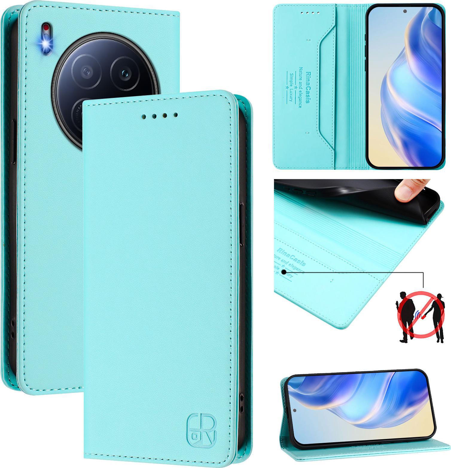 Custodia In Pelle Per Tecno Camon 40 Premier, Flip Case Con Slot Per Carte, Portafoglio E Supporto Turchese