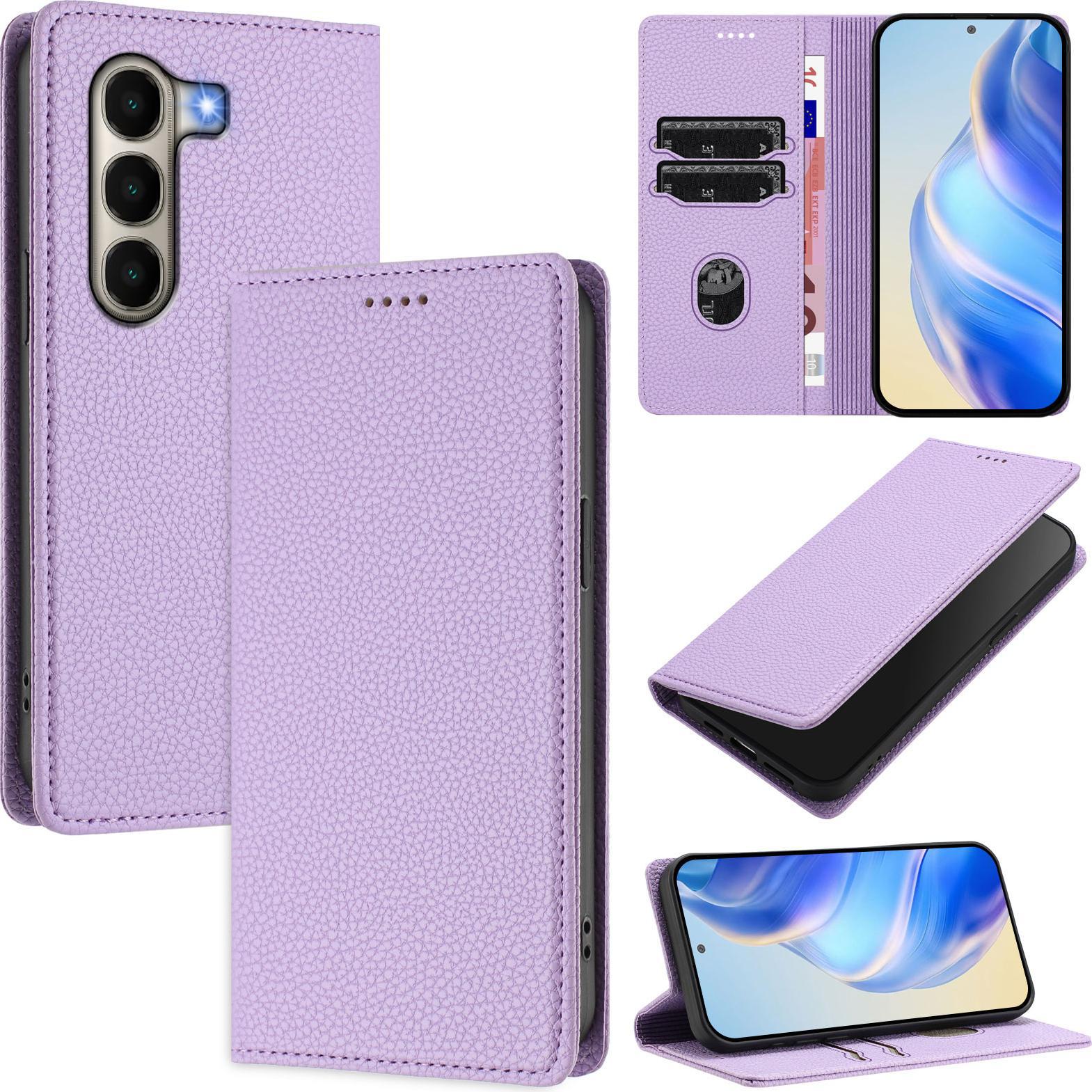 Custodia In Pelle Per Itel A95 5G, Pelle Litschi, Custodia Portafoglio Con Slot Per Carte E Supporto Viola