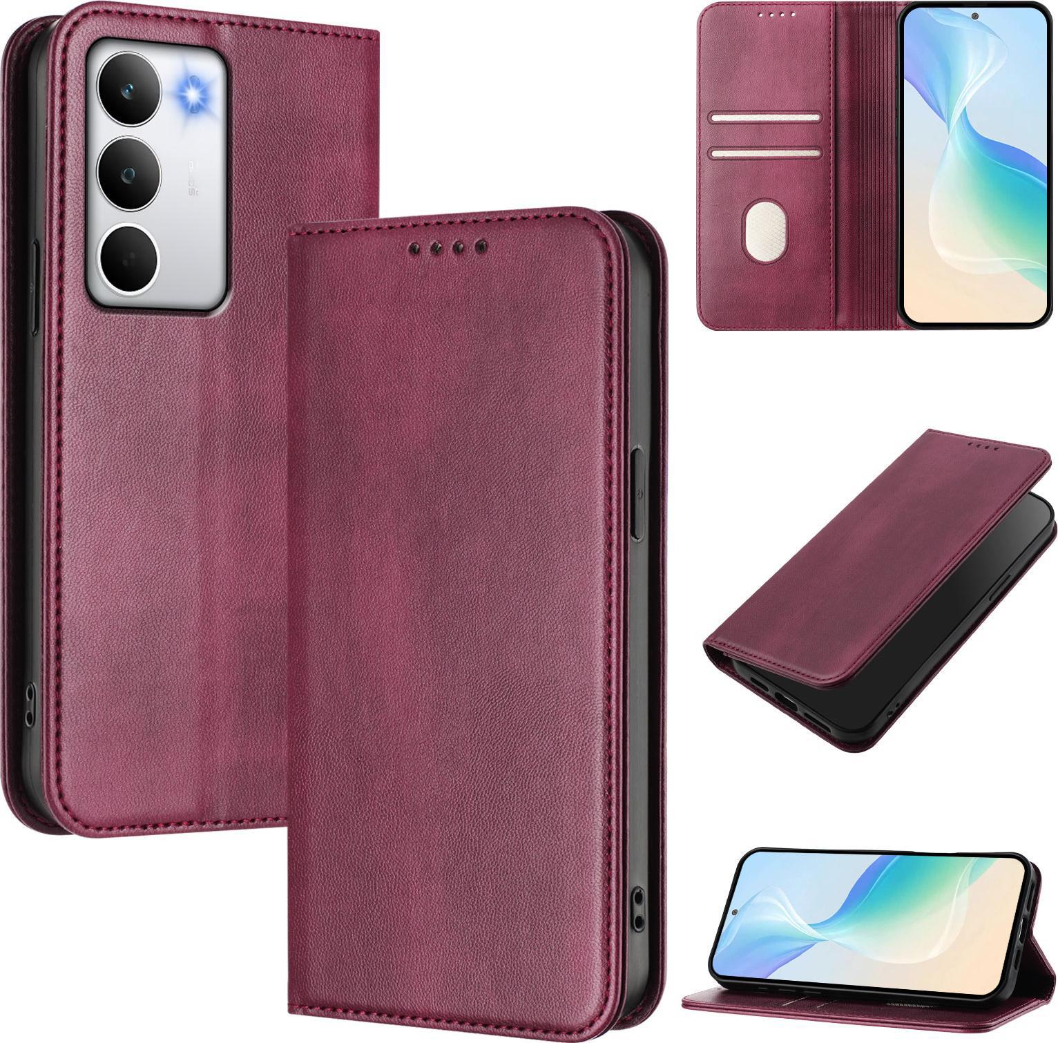 Custodia Per Realme C71, Custodia In Pelle Vintage Con Protezione Rfid, Slot Per Carte, Supporto Rosso