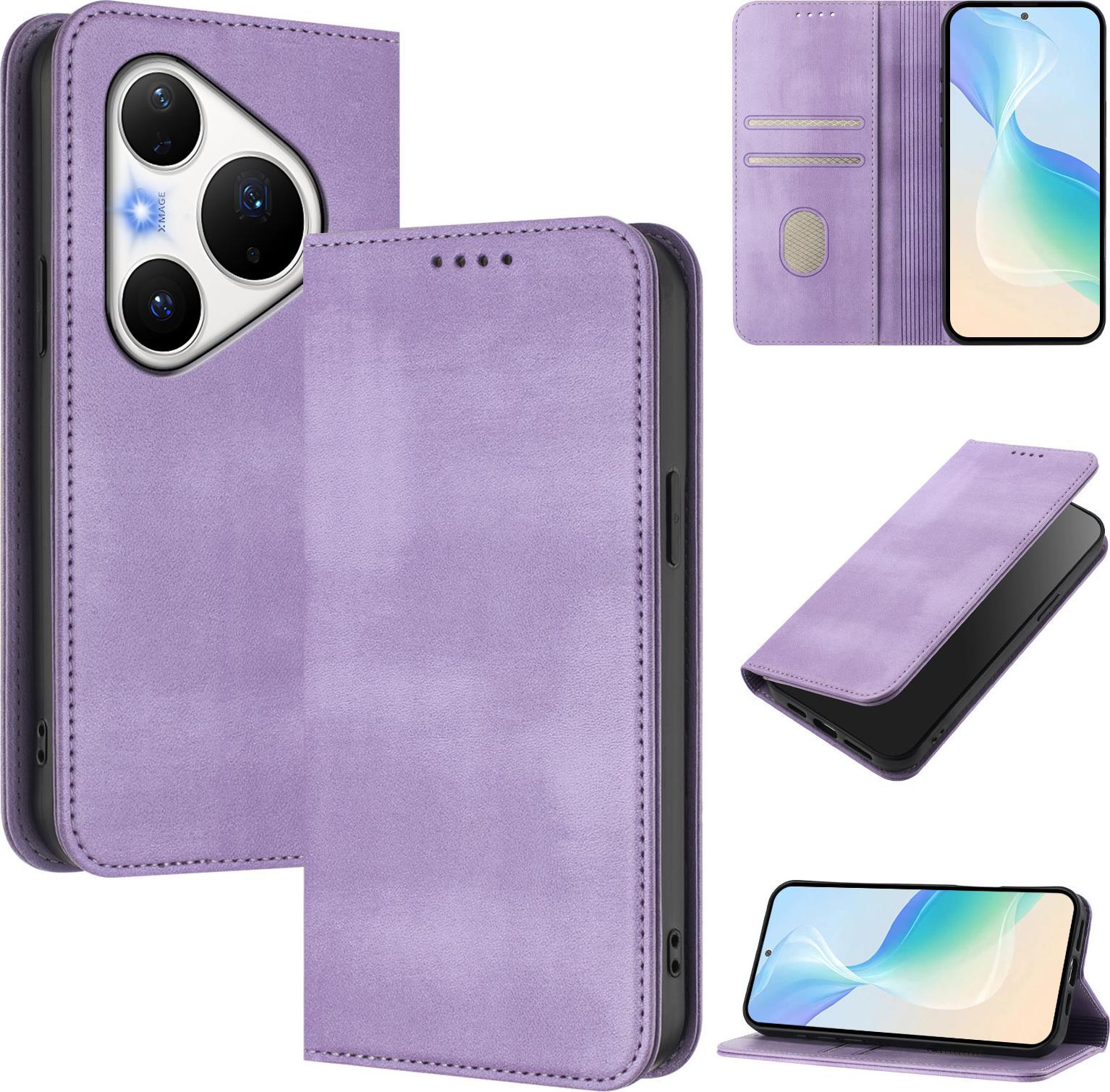 Custodia Per Huawei Pura 80 Pro, Custodia In Pelle Vintage Con Protezione Rfid, Slot Per Schede, Supporto Viola
