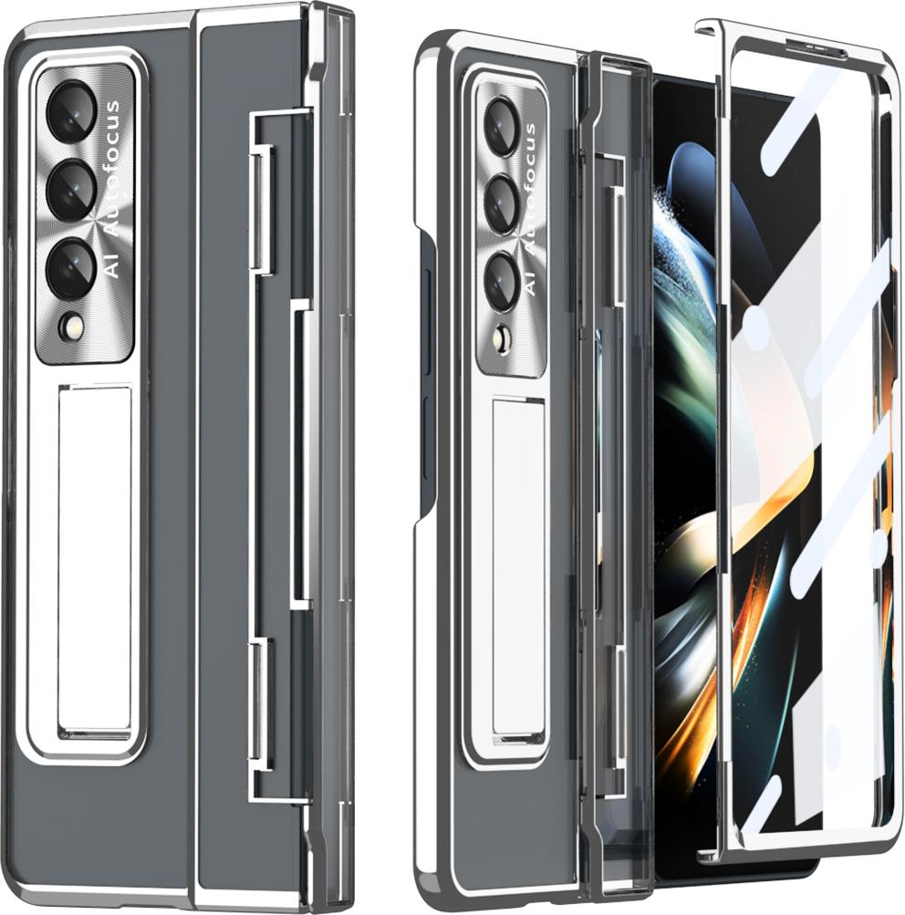 Custodia Galaxy Z Fold3, Protezione Del Display E Delle Lenti, Custodia Trasparente Zincata Con Supporto Per Samsung Galaxy Z Fold 3 5G Argento