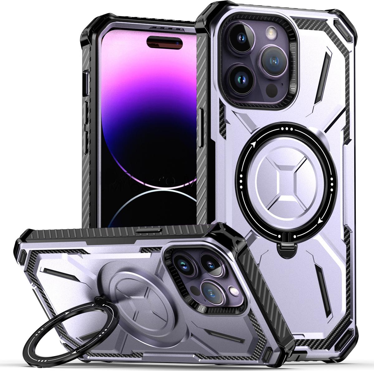 Custodia Protettiva Per Iphone 14 Pro Custodia A Doppio Strato Con Supporto Magnetico, Compatibile Con Caricatore Magsafe Viola