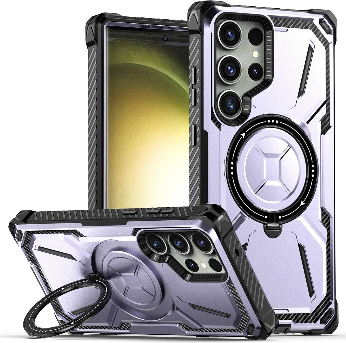 Custodia Protettiva Per Samsung Galaxy S23 Ultra Dual Layer Magnetic Kickstand Case, Compatibile Con Magsafe Charger Viola