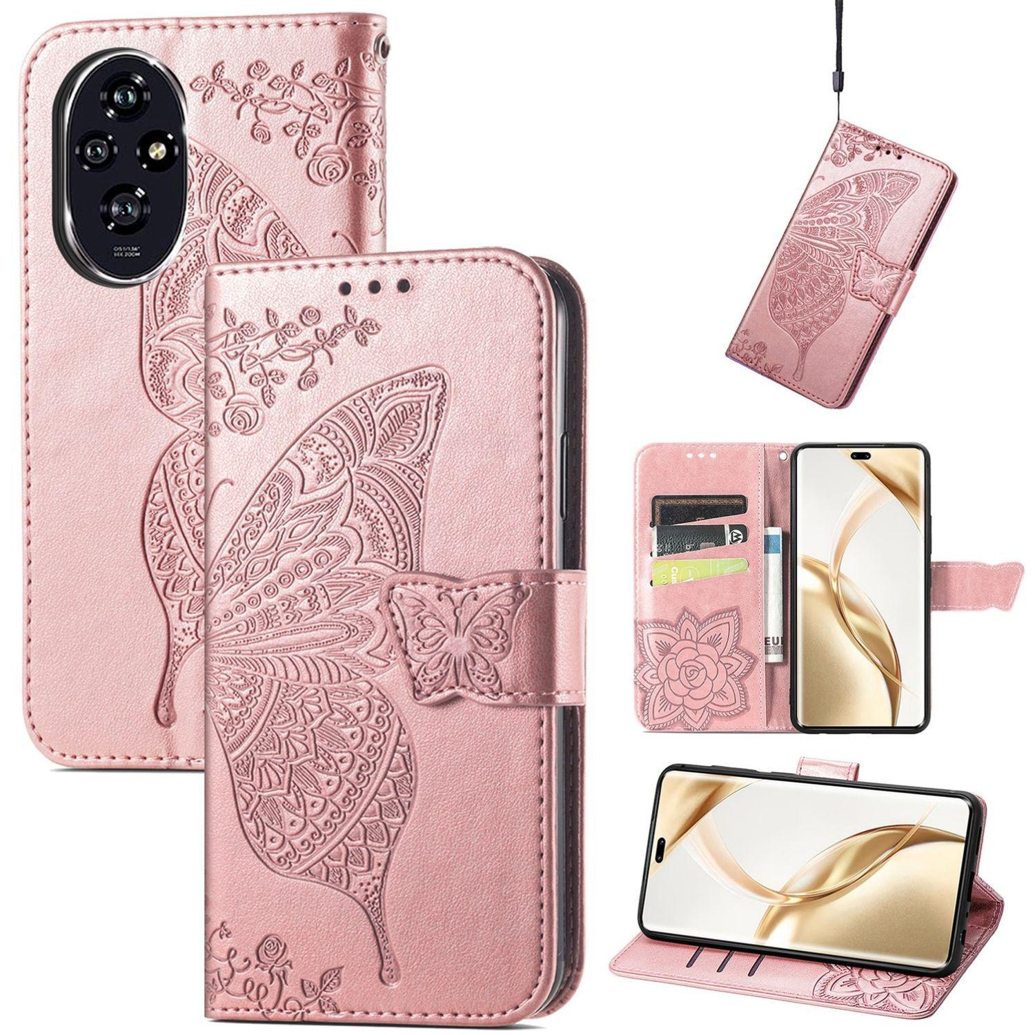 Per Honor 200 Pro Custodia A Portafoglio In Pelle Finta Custodia Per Cellulare Custodia Con Design A Farfalla Custodie Rosa