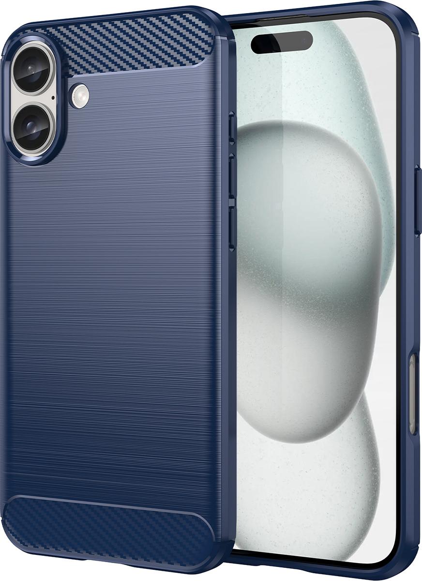 Custodia Per Iphone 16 Plus In Silicone Tpu Morbido, Fibra Di Carbonio, Custodia Protettiva Antiurto Blu