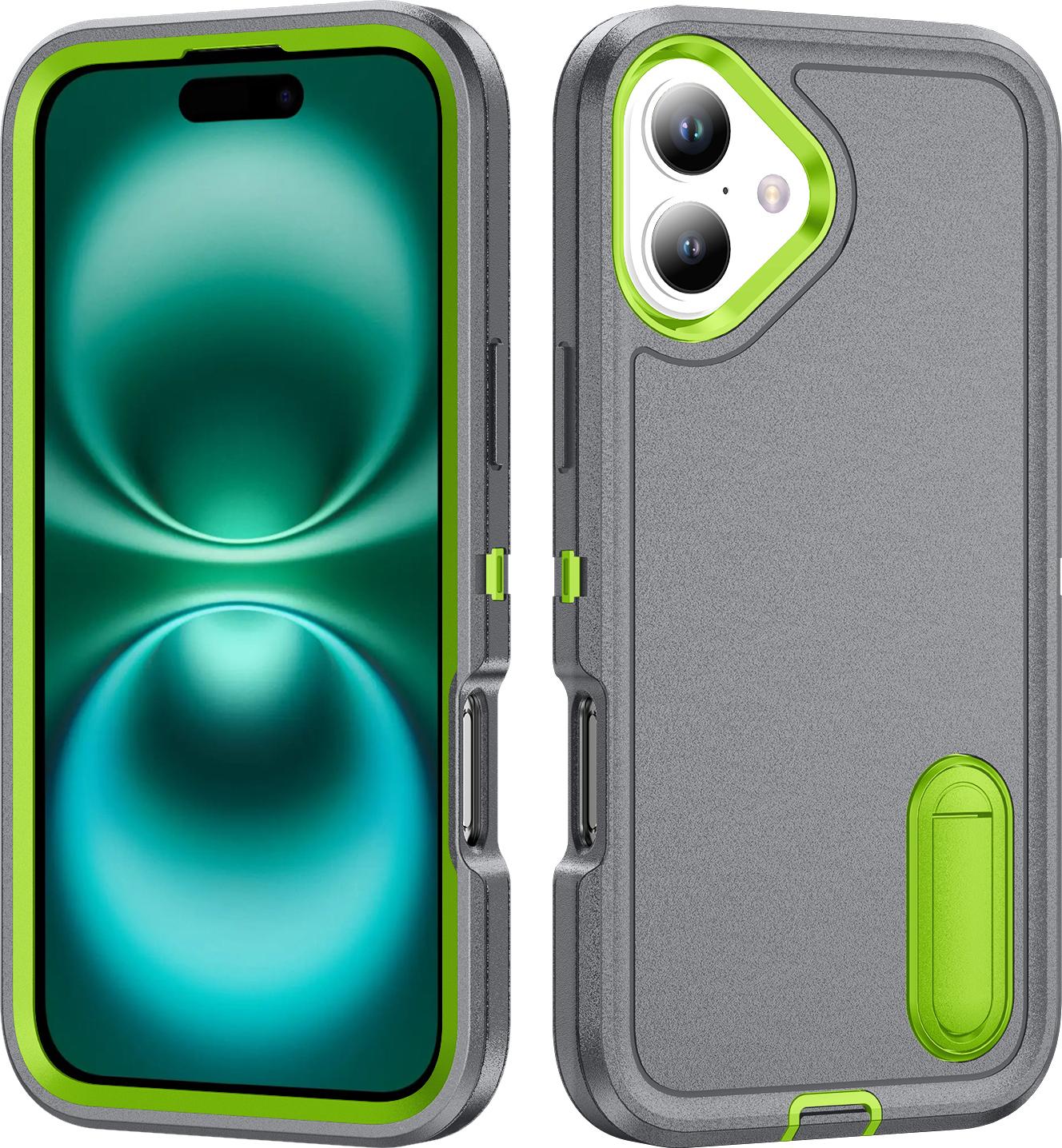 Custodia Per Iphone 16 Plus Custodia Protettiva Ibrida Antiurto A Tre Strati Con Supporto Grigio