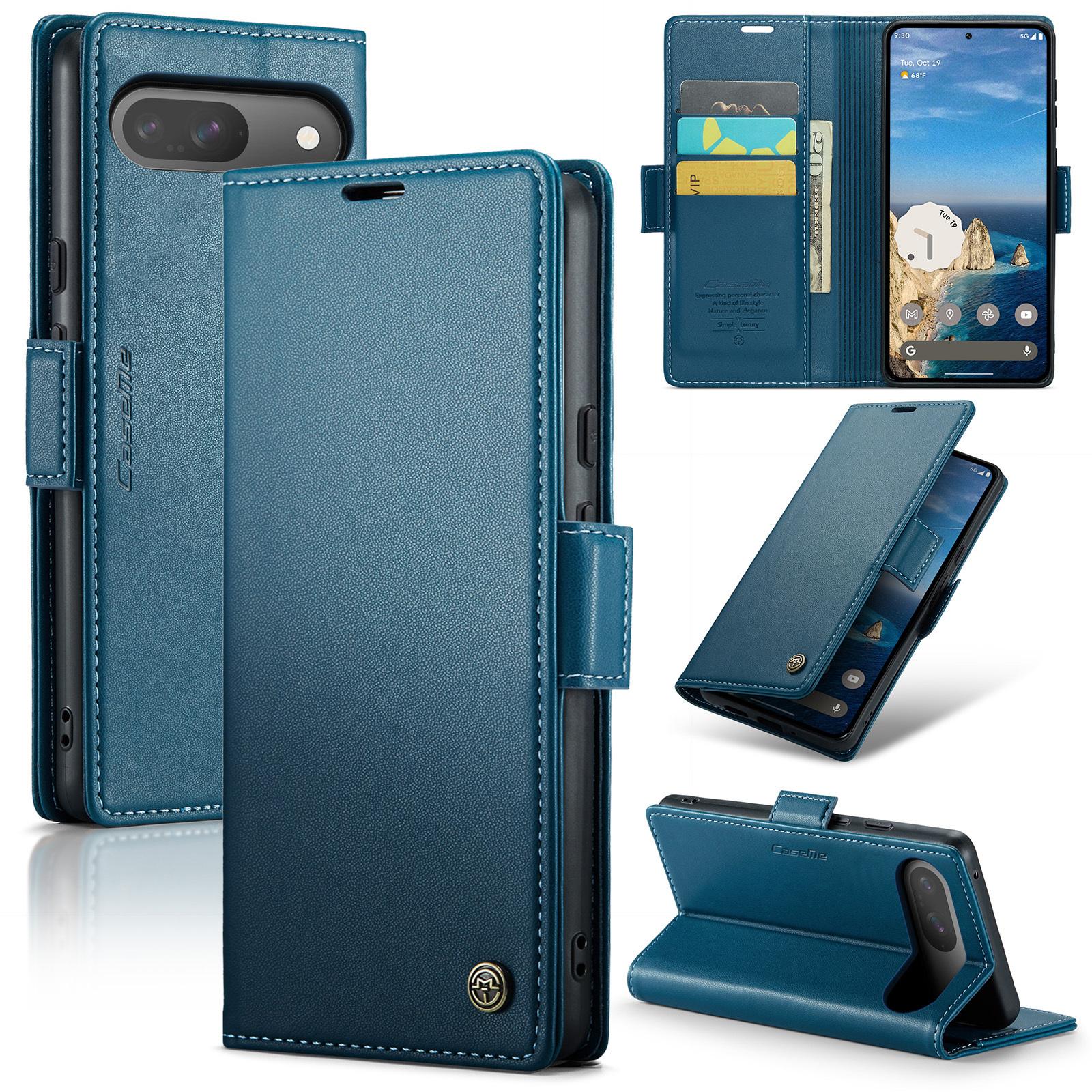 Custodia Per Google Pixel 9 / Pixel 9 Pro, Rfid Blocking Card, Custodia Avanzata In Pelle Flip Con Funzione Stand Blu