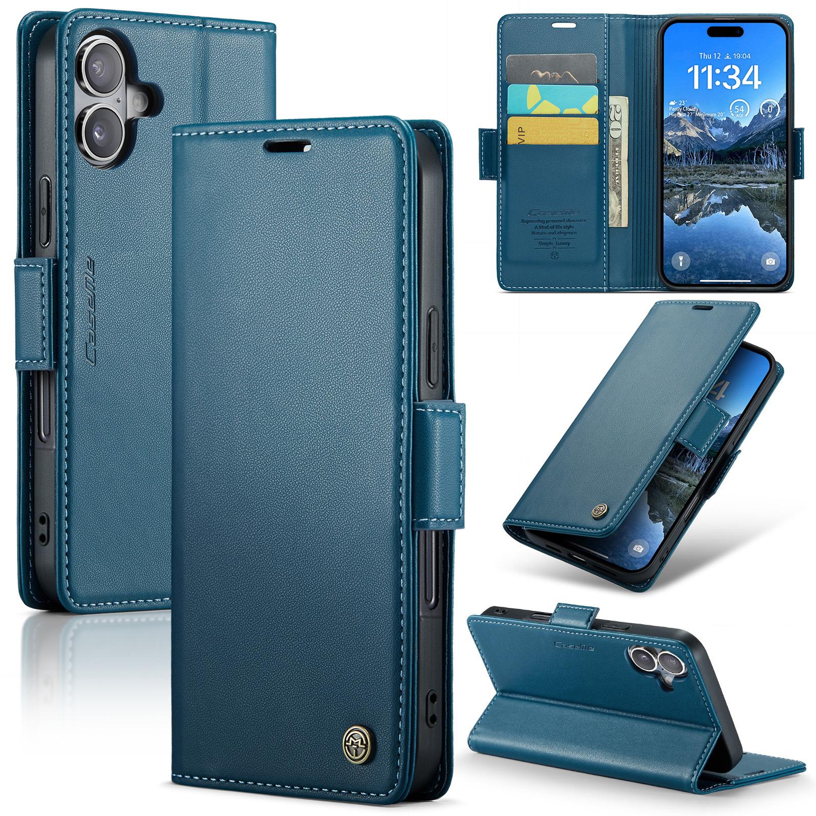Custodia Per Iphone 16, Carta Di Blocco Rfid, Custodia In Pelle Avanzata Con Funzione Di Supporto Blu