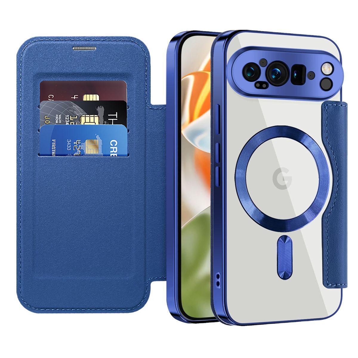 Custodia Per Google Pixel 10 Pro Compatibile Con Magsafe, Custodia Trasparente Con Portacarte, Custodia In Pelle Con Protezione Della Fotocamera Blu