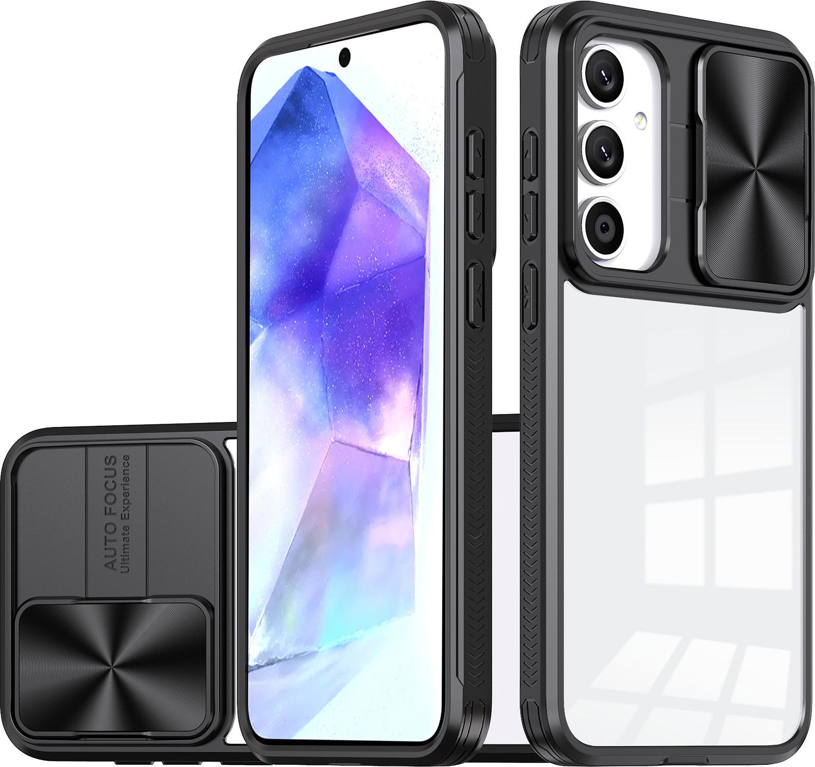 Custodia Per Samsung Galaxy A35 Custodia Ibrida In Tpu Trasparente Con Cover Fotocamera Scorrevole Nera