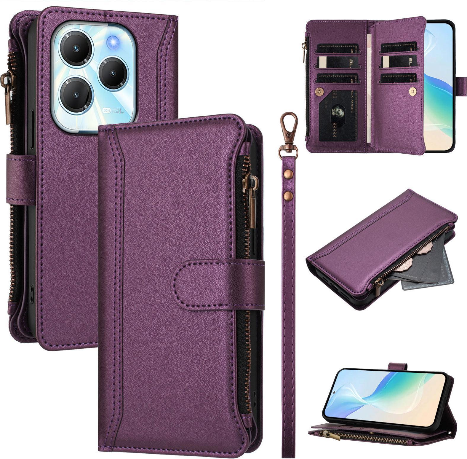 Custodia Per Infinix Hot 40/Hot 40 Pro/Tenco Spark 20 Pro 4G, Custodia Flip In Finto Cuoio Con Cerniera E Portafoglio, Tasche Per Carte, Supporto E Passante Per La Mano Viola