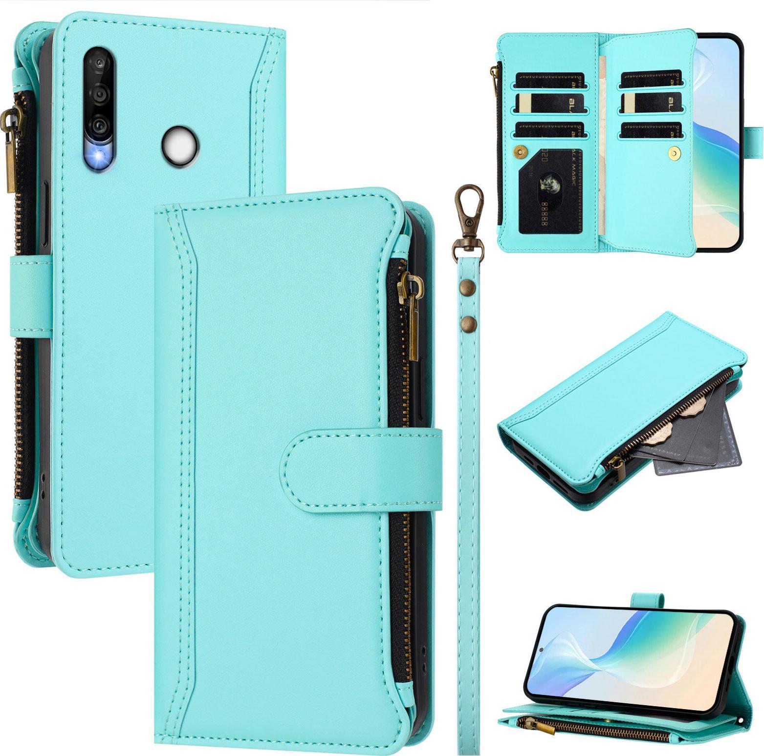 Custodia Per Huawei P30 Lite, Con Cerniera, Portafoglio In Finto Cuoio Con Tasche Per Carte, Supporto E Passante Per La Mano Verde Menta
