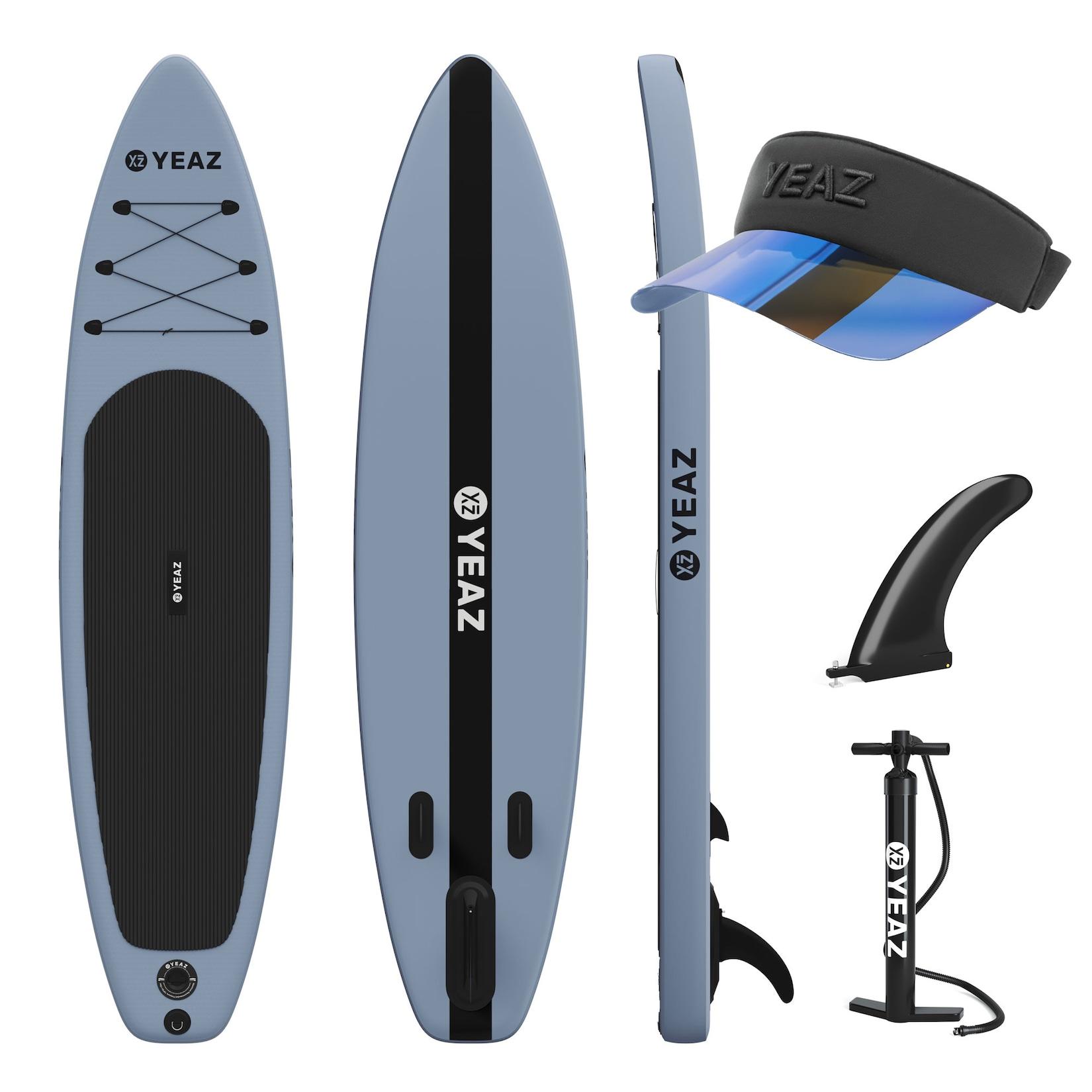 YEAZ Aufblasbares Premium Allround SUP im Riviera-Design mit Sonnenschutz-Visier – Set für stilvolle Sommerabenteuer SUP Board MARINA EXOTRACE Riviera inkl. ESCAPADE Solar Visor