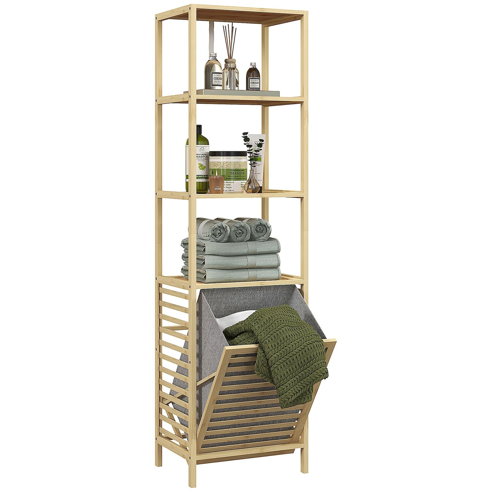 HOMCOM Badezimmerregal Bambus, Polyester