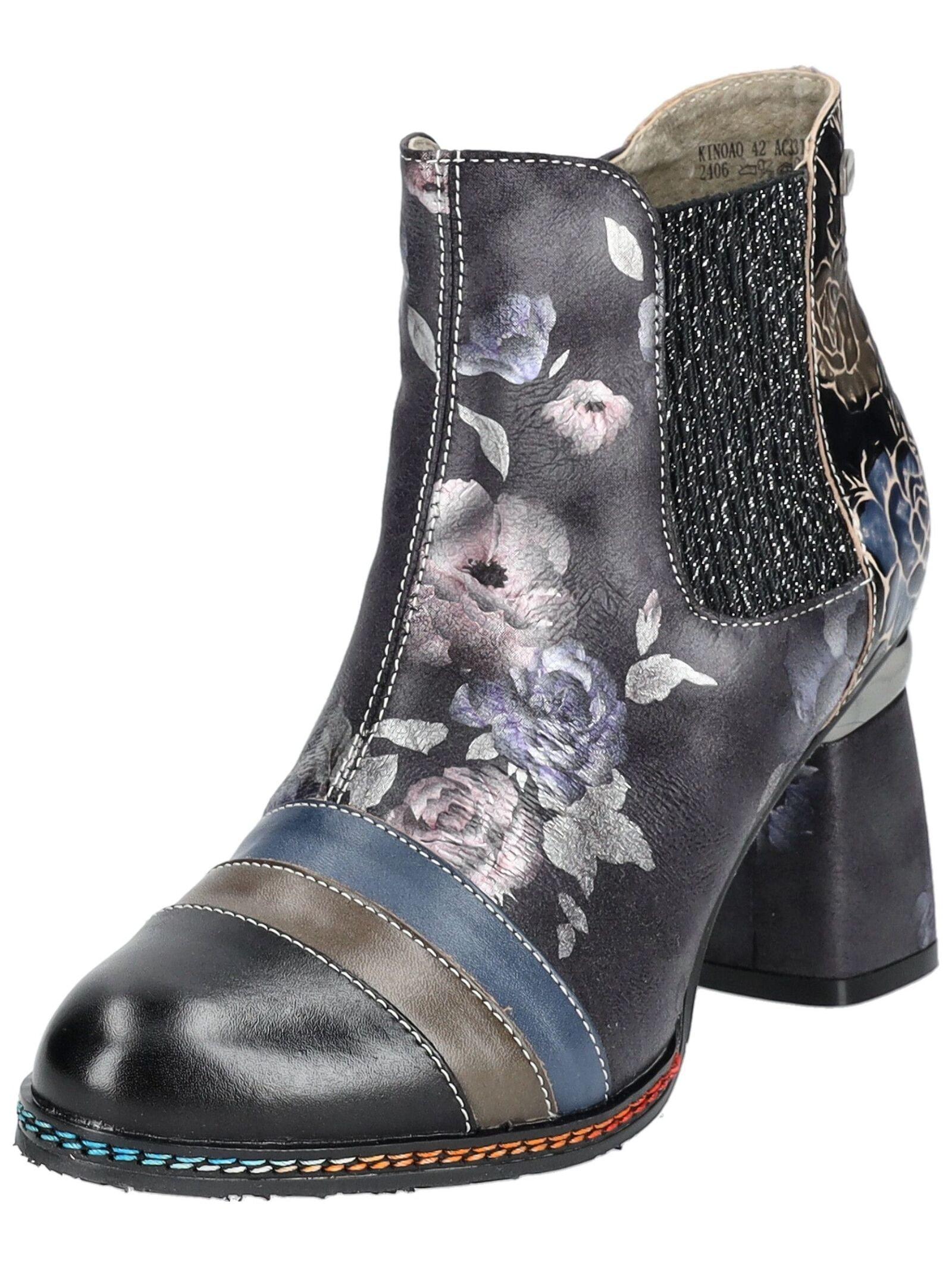 High-Heel-Stiefelette Laura Vita "Laura Vita Stiefelette Leder/Textil", Damen, Gr. 37, Schwarz, Leder, Textil, Schuhe