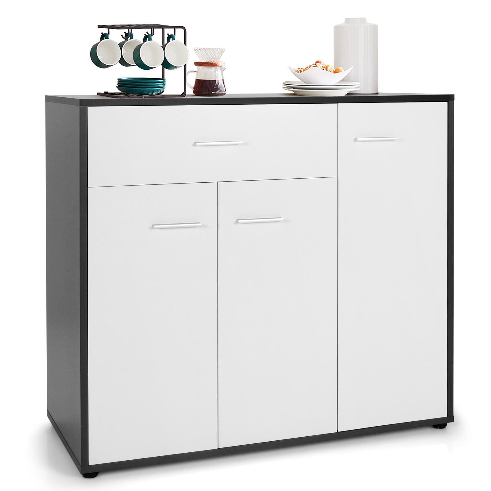 Costway Credenza Moderna, Mobile Da Cucina Con Cassetto, Protezione Antiribaltamento, 2 Scomparti E Ripiano Regolabile, Mobile Contenitore A 3 Ante Per Sala Da Pranzo, Soggiorno E Ingresso