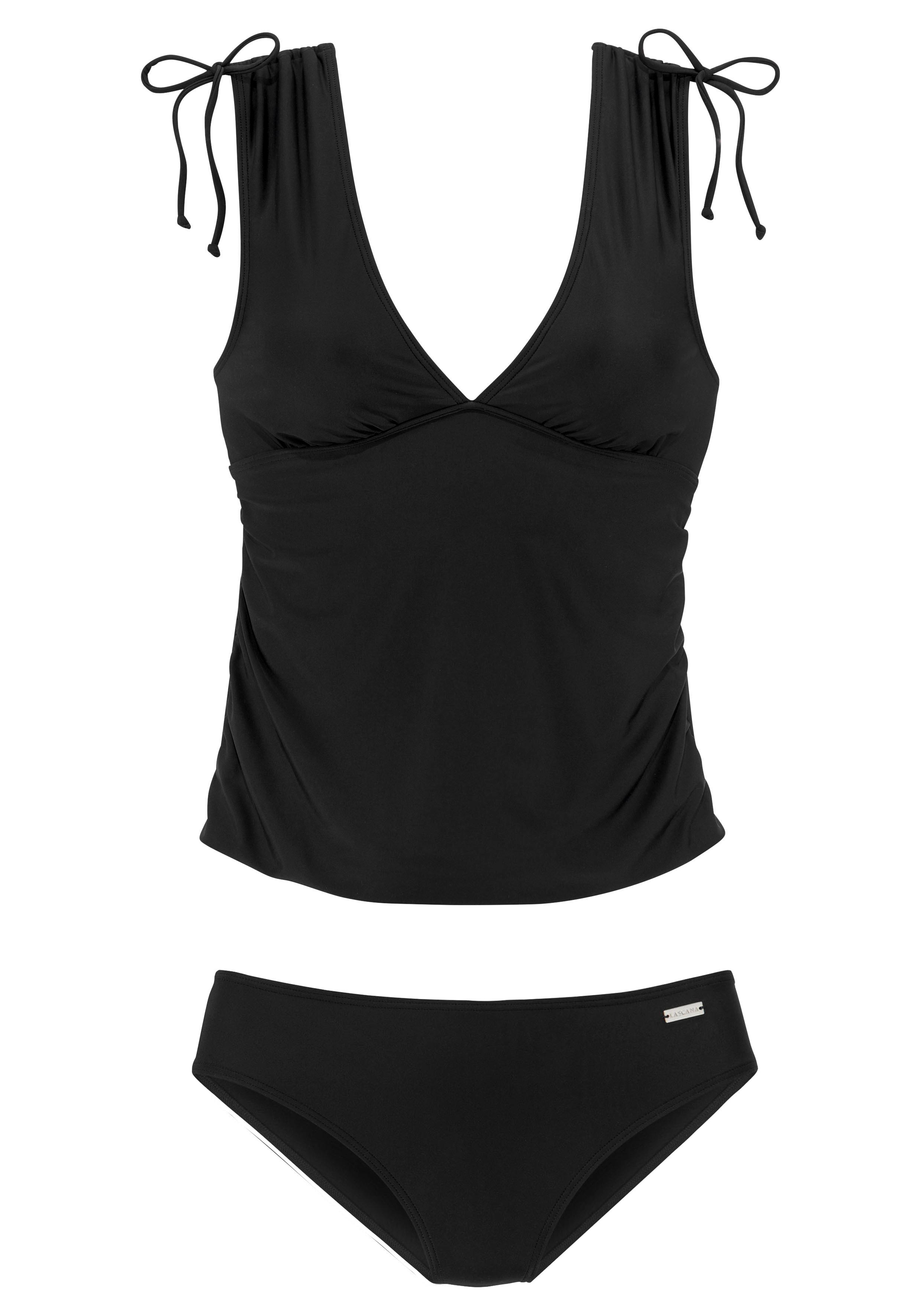 Tankini Lascana "Cillo", Damen, Gr. 42, Cup A/B, Schwarz, Recycling-Polyamid, Unifarben, Bikini-Sets Tankini, Mit Regulierbaren TräGer Auf Der Schulter