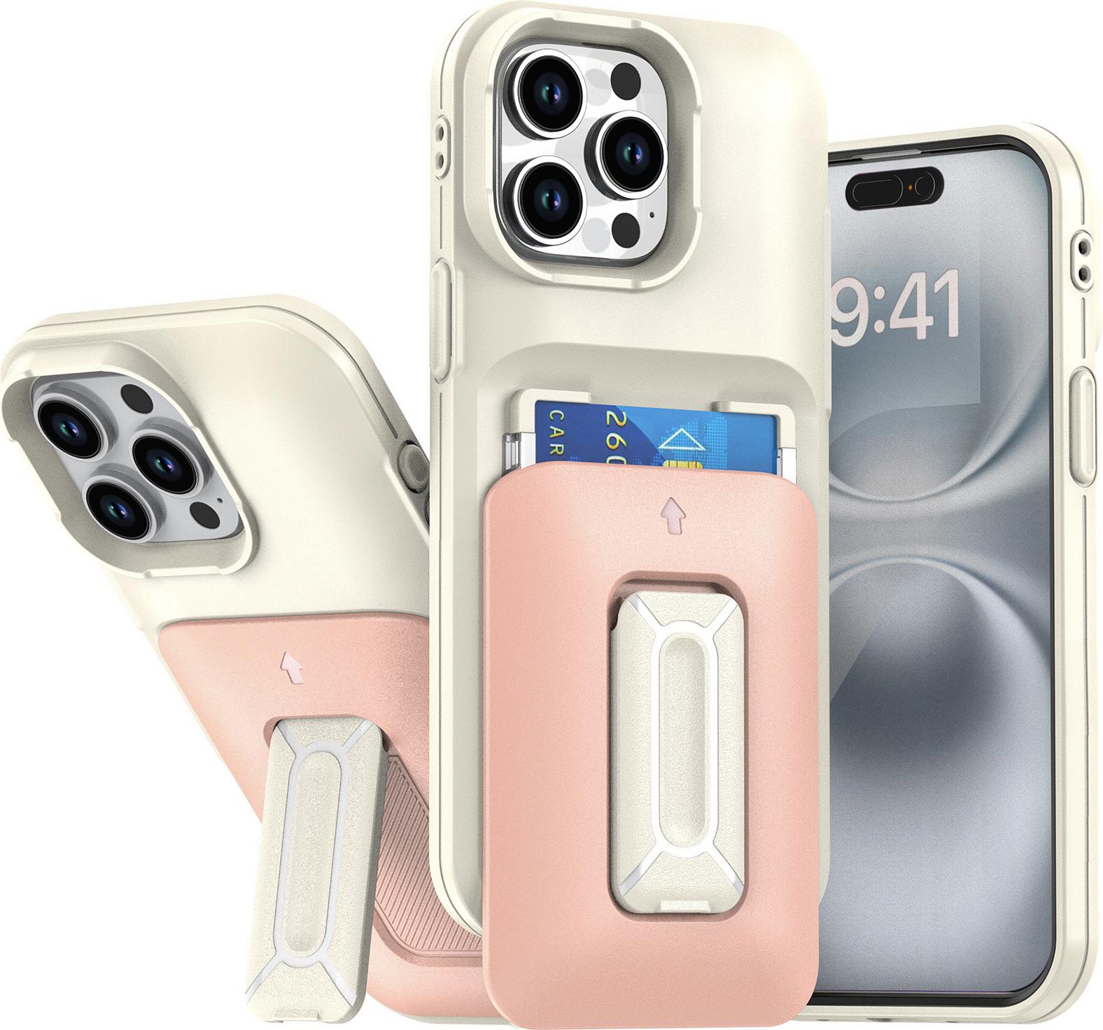Custodia Con Portacarte Per Iphone 15 Pro Max, Custodia Morbida In Tpu A Portafoglio, Resistente Custodia Protettiva Con Supporto Rosa