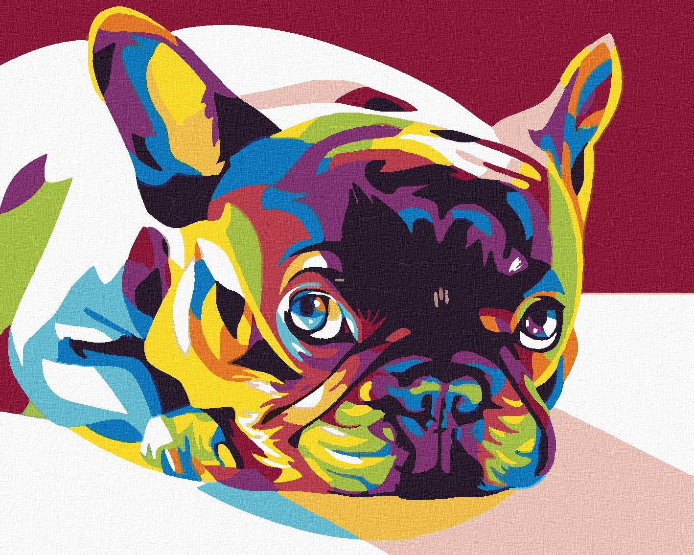 Pittura Con I Numeri - Bulldog Colorato, 100X80 Cm, Tela Su Telaio A Barella